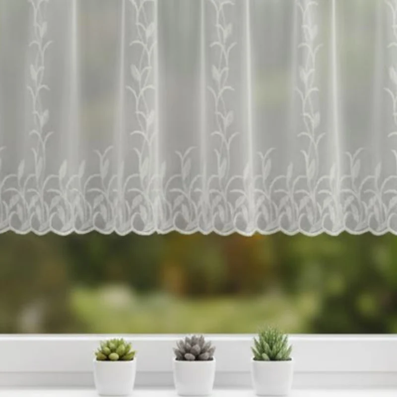 Jacquard Blumenfensterstore "Ranke" weiß - Fertigstore von Albani