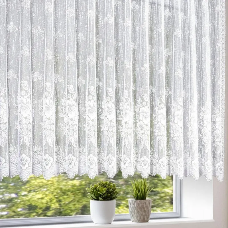 Fertigstore Jacquard Blumen weiß - halbtransparente Gardine von Albani