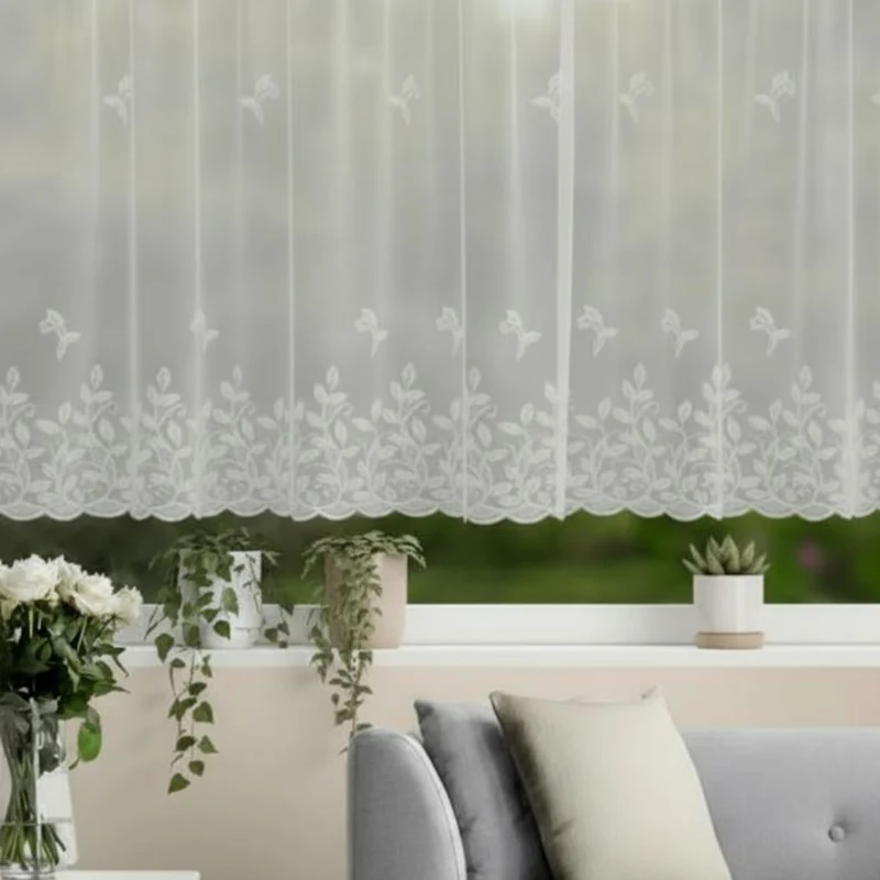 Jacquard Blumenfensterstore weiß - Fertigstore von Albani