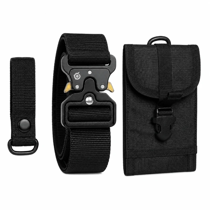 Taktischer Einsatz- und Outdoor-Gürtel Geldgürtel mit Geheimfach, Handy-Pouch & D-Ring