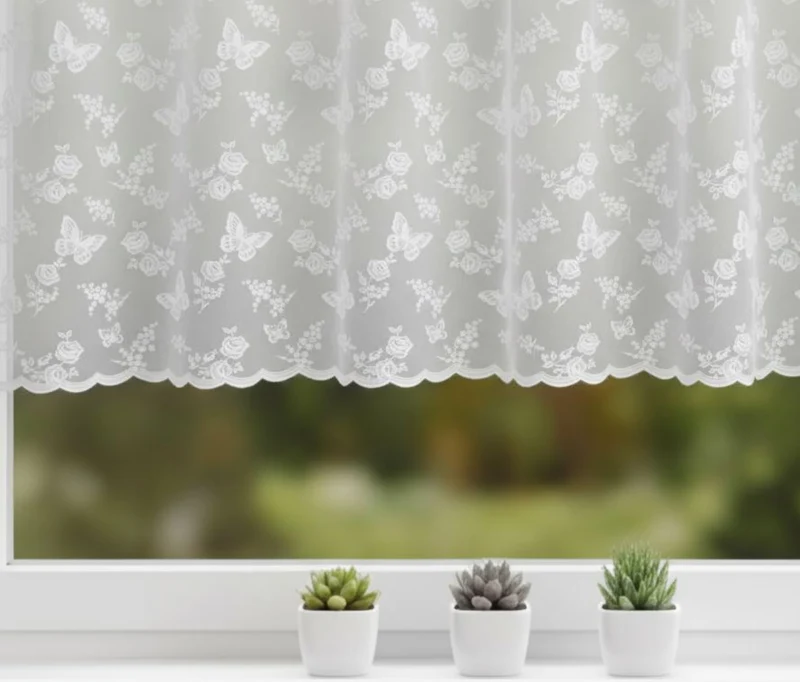 Jacquard Store "Schmetterlinge" weiß 145x450 cm - Fertiggardine von Albani