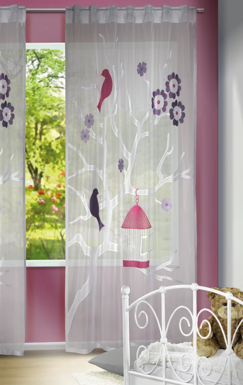 Fertigschal verdeckte Schlaufen pink/lila - Kindenzimmer Vorhang von Albani
