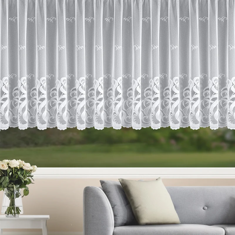 Jacquard Fensterstore Lauren Weiß mit Faltenband - Albani Gardine