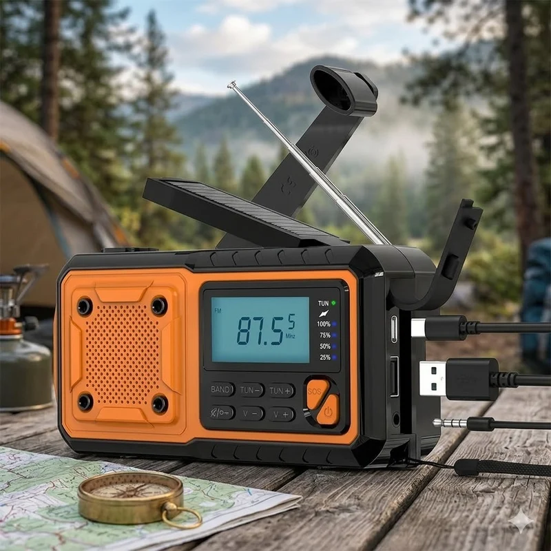 Notfallradio Solar Kurbel 4000mAh AM FM SW Powerbank LED SOS