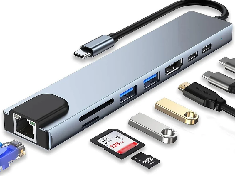 USB C Hub 8in1 Adapter HDMI 4K RJ45 SD TF Thunderbolt 3