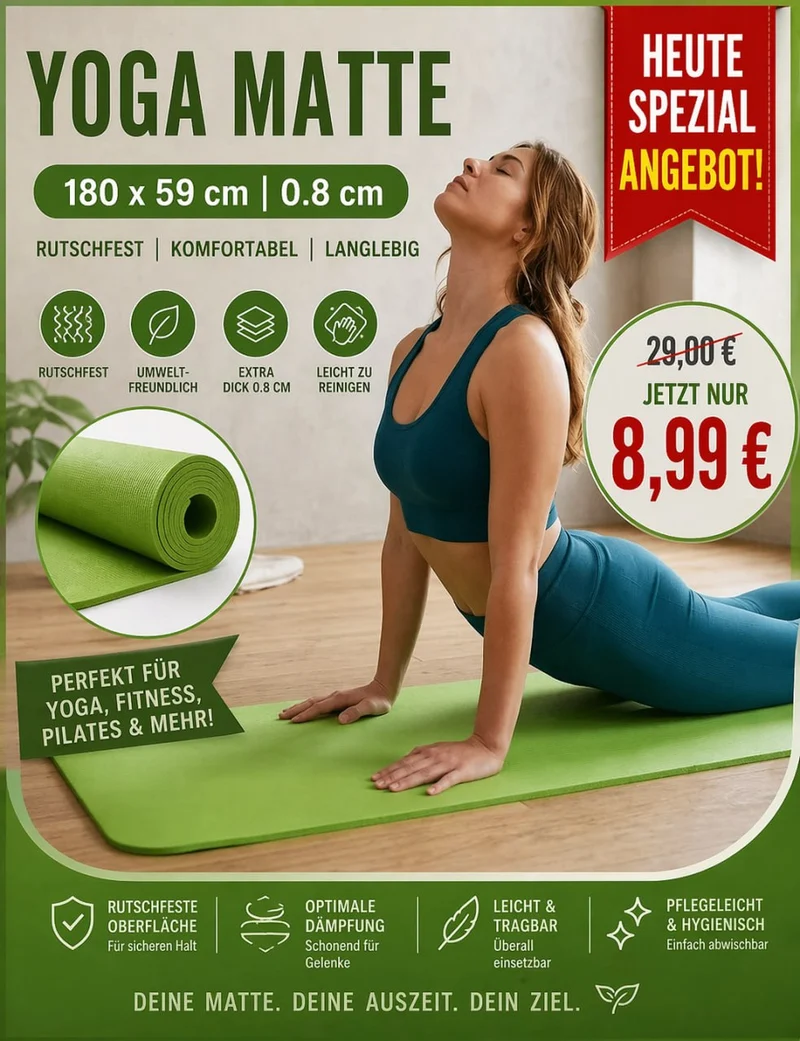 Rutschfeste Gymnastikmatte & Yogamatte aus TPE – Premium Sportmatte für Yoga, Pilates & Fitness (180–190 cm) verschiedene Modelle)