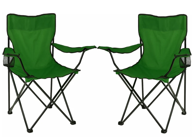 2x Faltstuhl Campingstuhl Anglerstuhl Grün mit Getränkehalter & Tragetasche