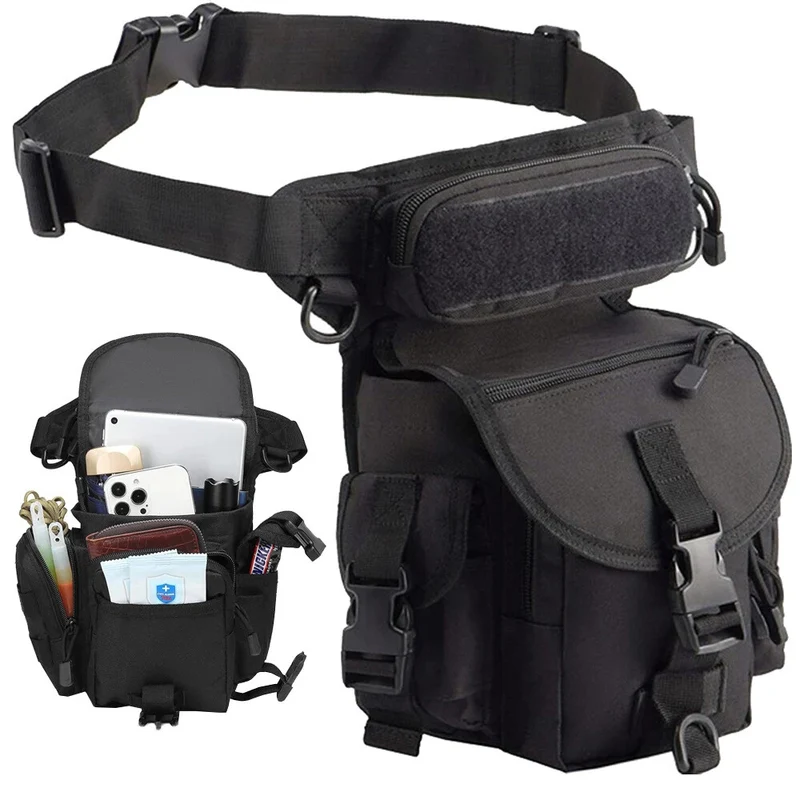 Herren Beintasche Outdoor Motorrad Hüfttasche Tactical Schwarz mit vielen Fächern