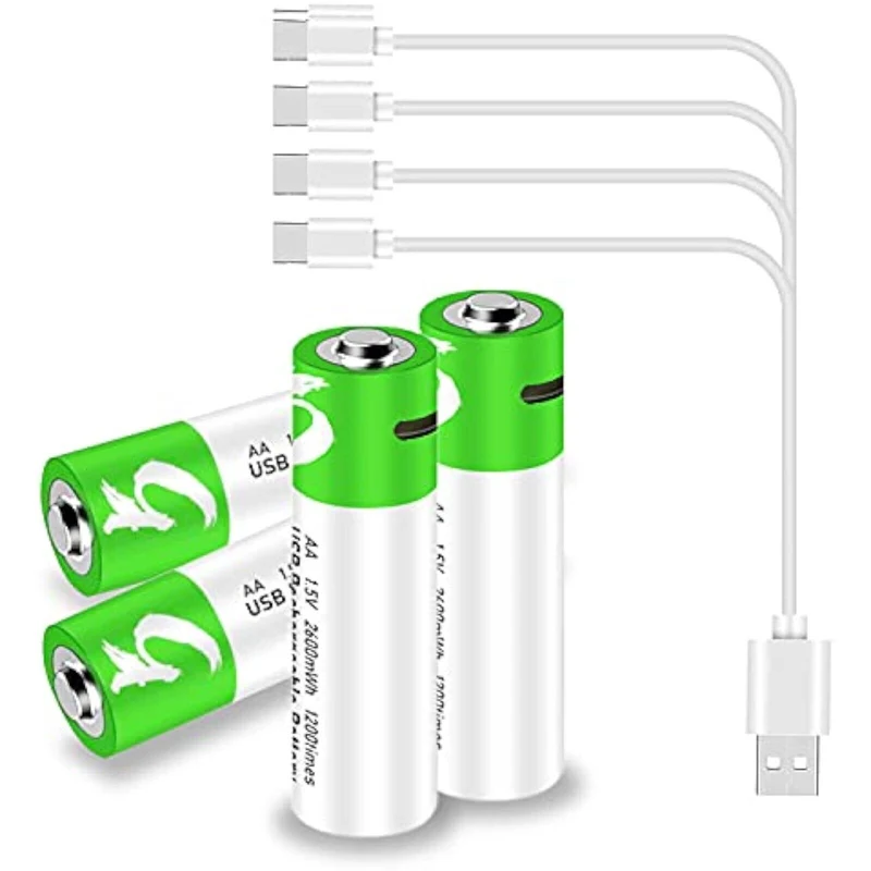 Akku AA Batterien 2600mAh wiederaufladbar 4 Stück mit Ladekabel USB-C aufladbar