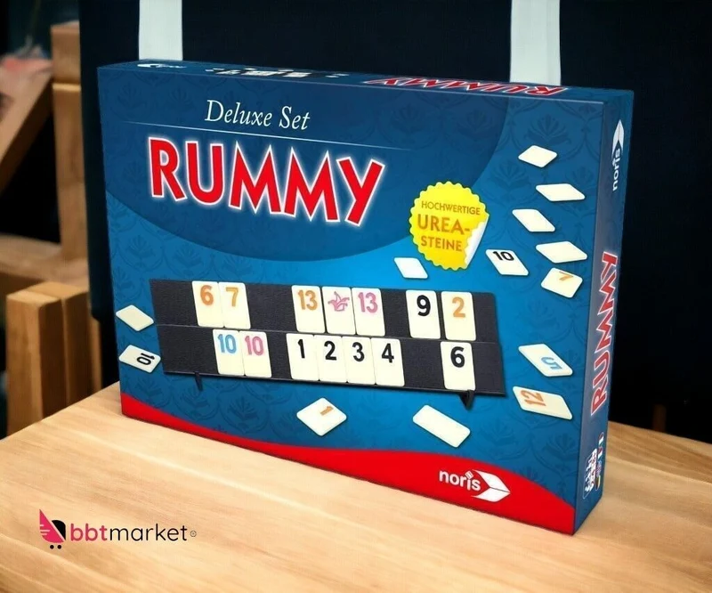 Noris Rummy Deluxe – Familienspiel Brettspiel mit UREA-Steinen, ab 8 Jahren