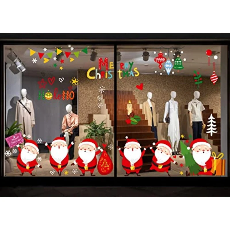 Weihnachten Fensterbilder – 130-teilige selbsthaftende Fenstersticker, Doppelseitig Bedruckt, 9 Bögen, Hohe Auflösung, PVC