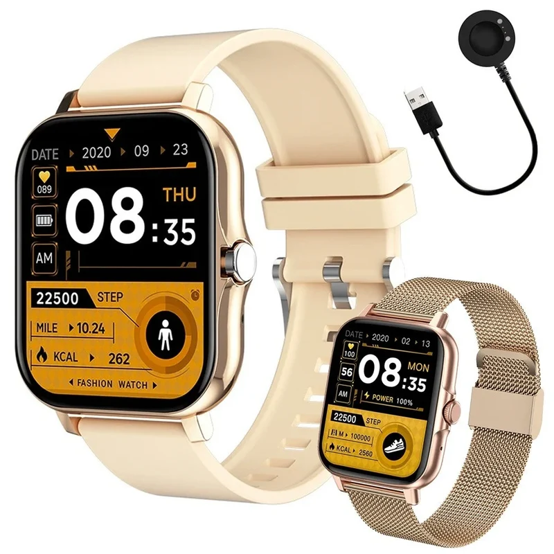 Smartwatch Damen Herren Bluetooth Telefonieren Sportuhr Fitness Tracker Gold 5907451378137