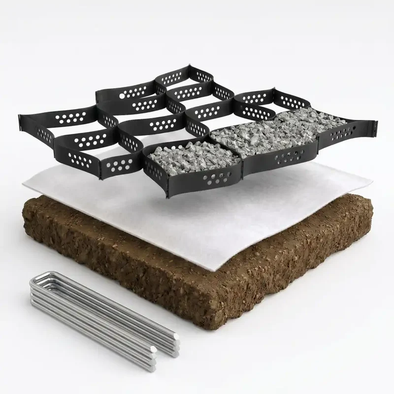 Bodenstabilisierungs Set: Geogitter + Drainagevlies + GRATIS Bodenankern